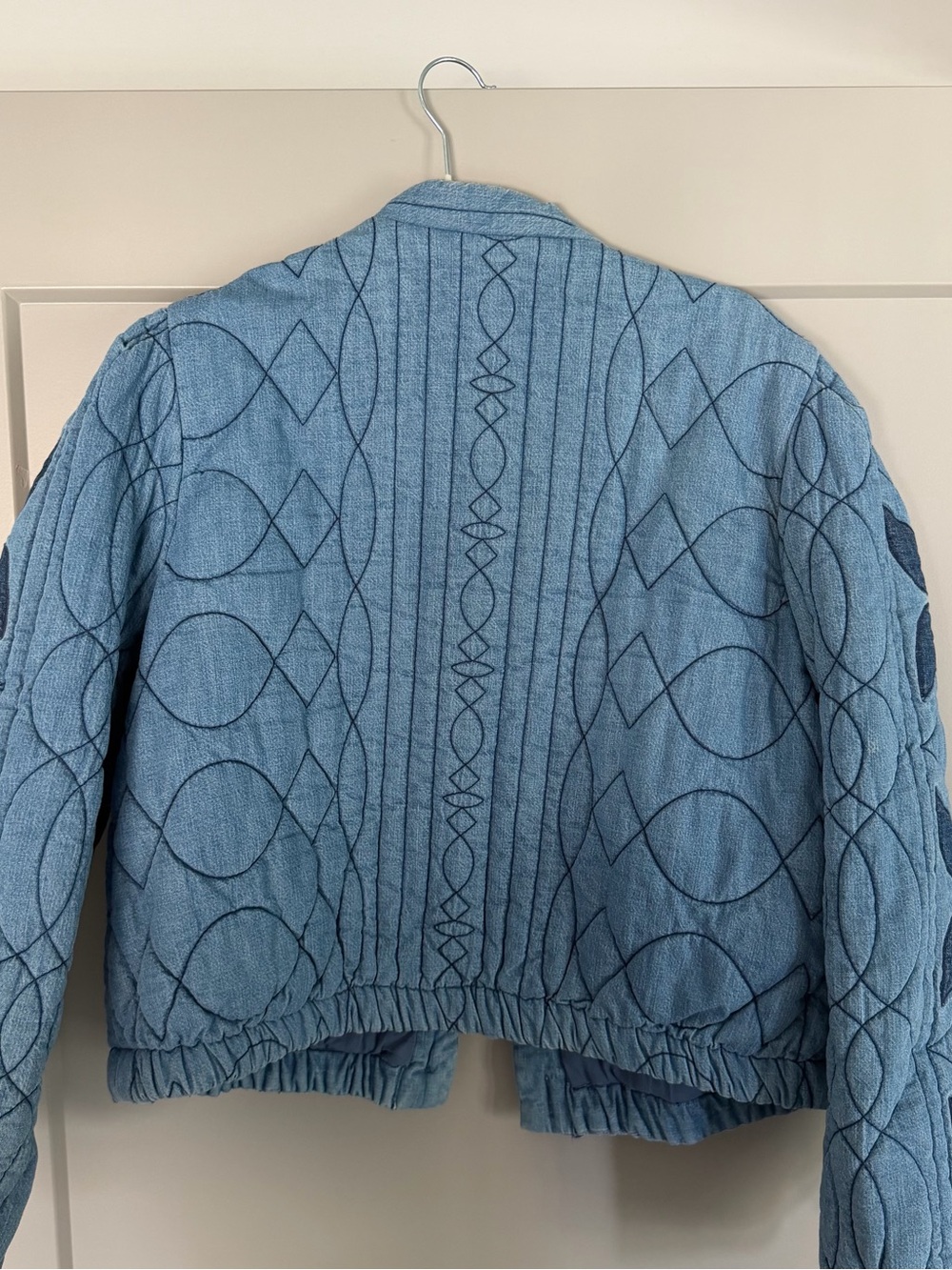 Free People Blue Quilted Floral Embroidered Bomber Jacket - Picture 2 of 3